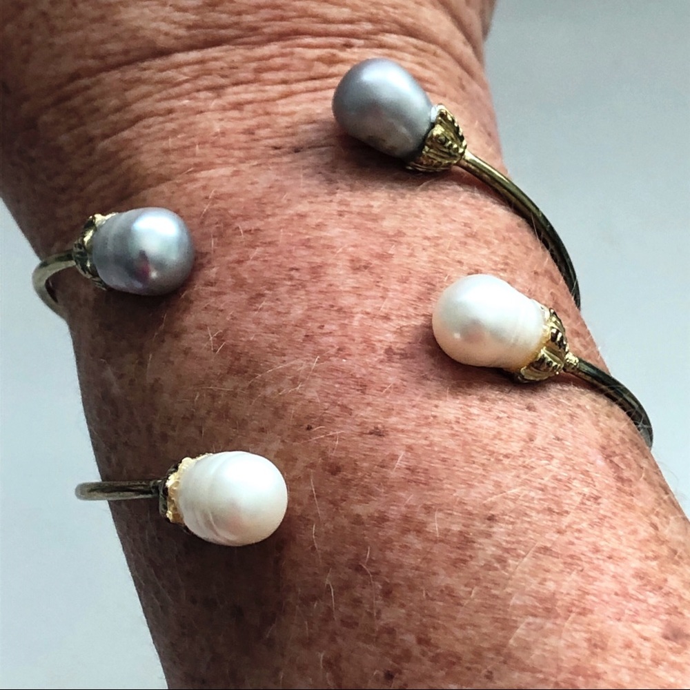 Two Pearl Cuff Bracelets